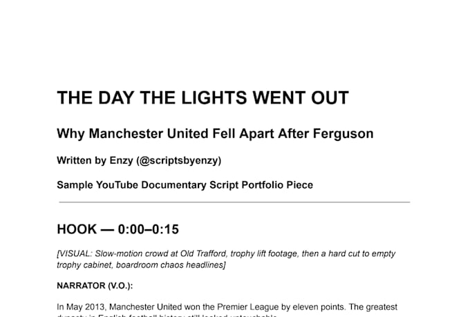write engaging football youtube documentary scripts